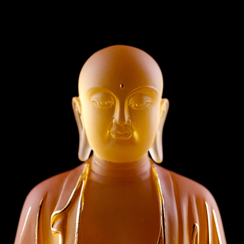Buddha Stones hechas a mano, estatuilla de Bodhisattva Ksitigarbha, pieza de arte de cristal Liuli, estatua de serenidad, decoración del hogar