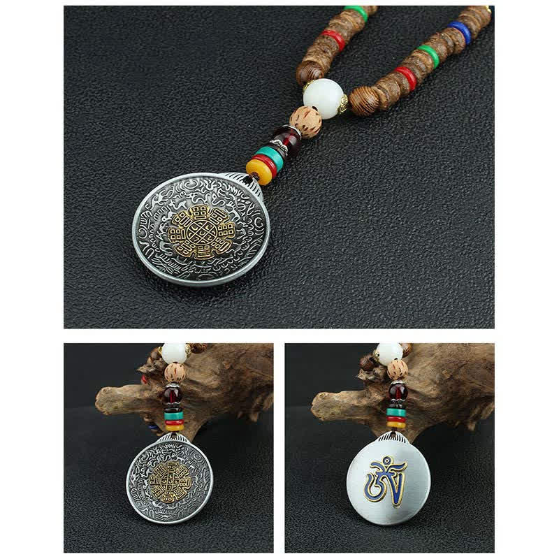 Buddha Stones tibetano Om Mani Padme Hum rueda de oración rotación Vajra collar de madera colgante - image 25