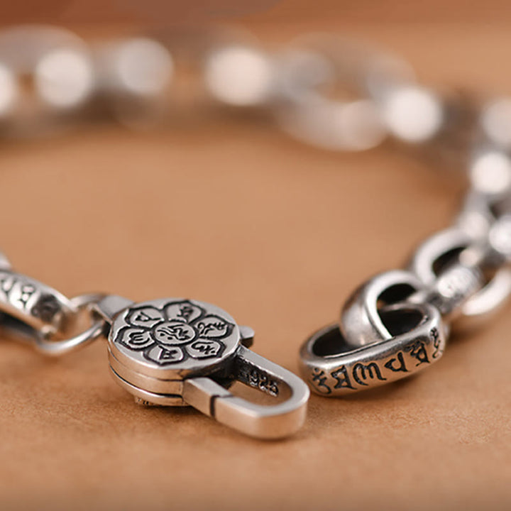 Pulsera de sabiduría grabada en cobre con Buddha Stones Om Mani Padme Hum doble Dorje
