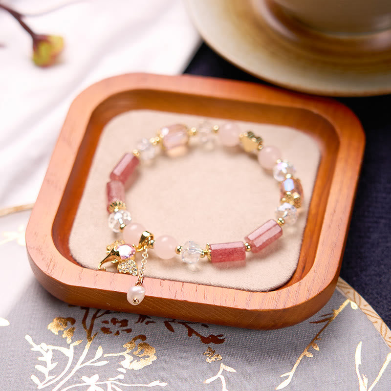 Pulsera con dije de elefante positivo, Buddha Stones , amatista, aventurina verde, cuarzo fresa