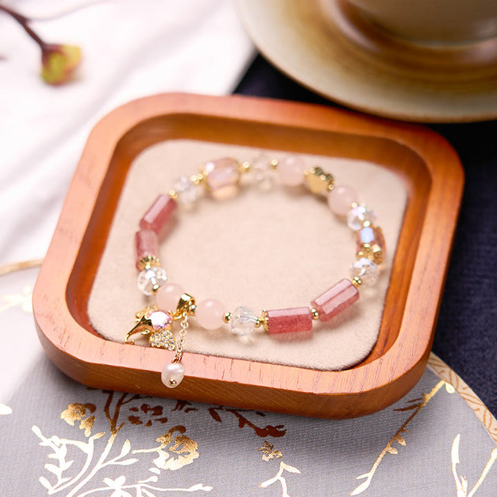 Pulsera con dije de elefante positivo, Buddha Stones , amatista, aventurina verde, cuarzo fresa