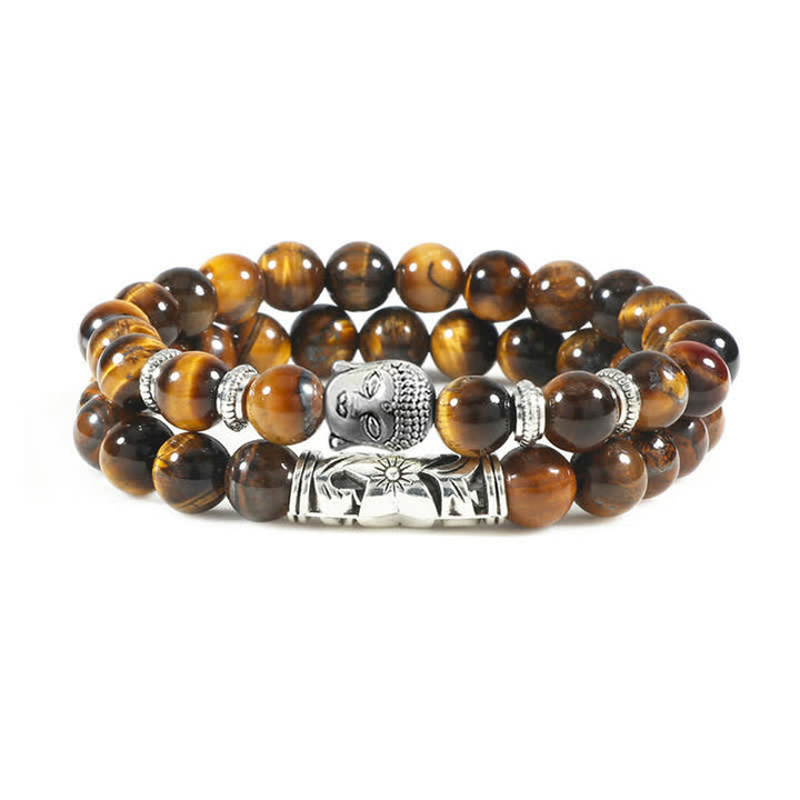 Pulsera de protección de Buda de ágata de cristal Natural, 2 uds., Buddha Stones