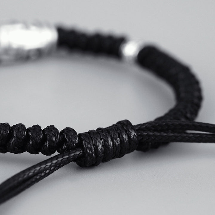 Pulsera de cuerda de bendición con patrón de cuentas Dzi de nueve ojos de plata de ley 999 con Buddha Stones