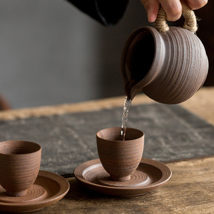 Taza de té de cerámica marrón Retro hecha a mano con Buddha Stones, taza de té de Kung Fu