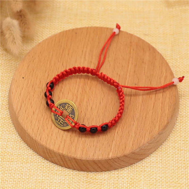 Pulsera de tejido de hilo rojo de la fortuna de la moneda de cobre de las Buddha Stones