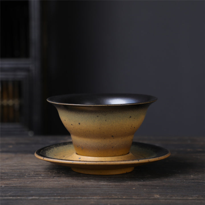 Taza de café de cerámica con diseño de planeta de Buddha Stones, taza de café y té de cerámica rugosa con platillo