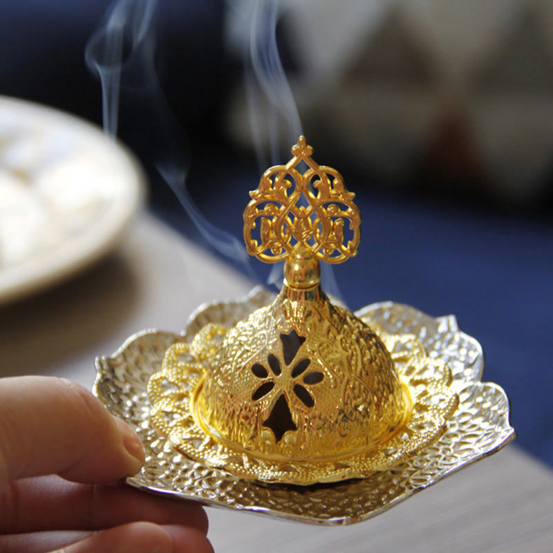 Posavasos con forma de hoja de oro, miniquemador de incienso espiritual de aleación de Metal