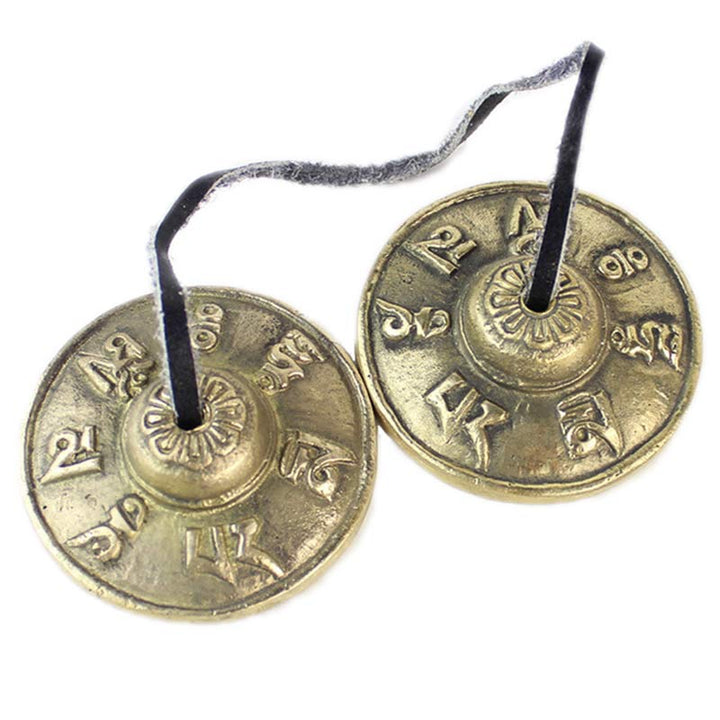 Buddha Stones tibetano Tingsha campana seis palabras verdaderas dragón cobre equilibrio decoración con bolsa