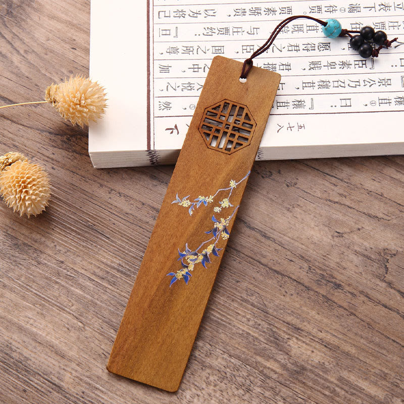 Buddha Stones, 4 Uds., cuatro estaciones, ciruela, orquídea, bambú, crisantemo, ópera de Pekín, marcapáginas de madera con caja de regalo