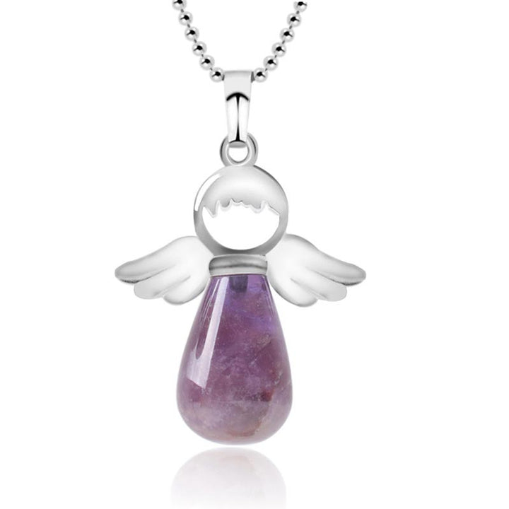 Colgante de collar de suerte de cristal natural con alas de ángel de Buddha Stones