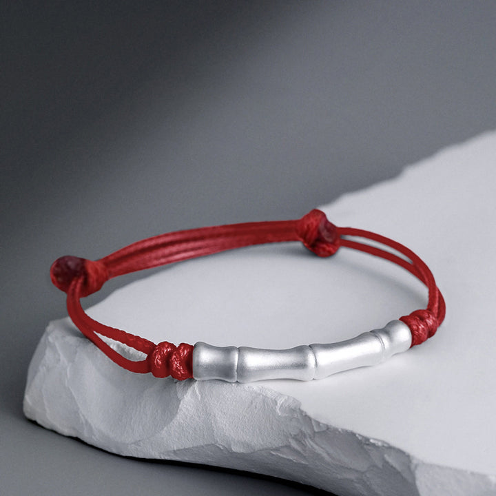 Pulsera trenzada de cuerda de la suerte con patrón de hueso de plata de ley 999 con Buddha Stones