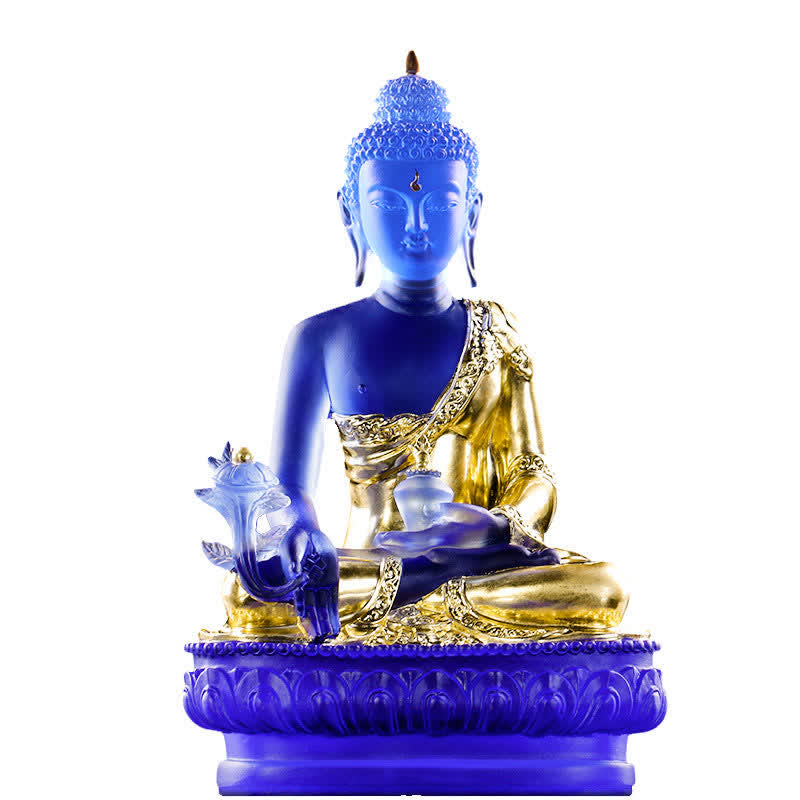 Buda medicinal hecho a mano Liuli Crystal Art Piece estatua de compasión decoración de oferta en casa y oficina