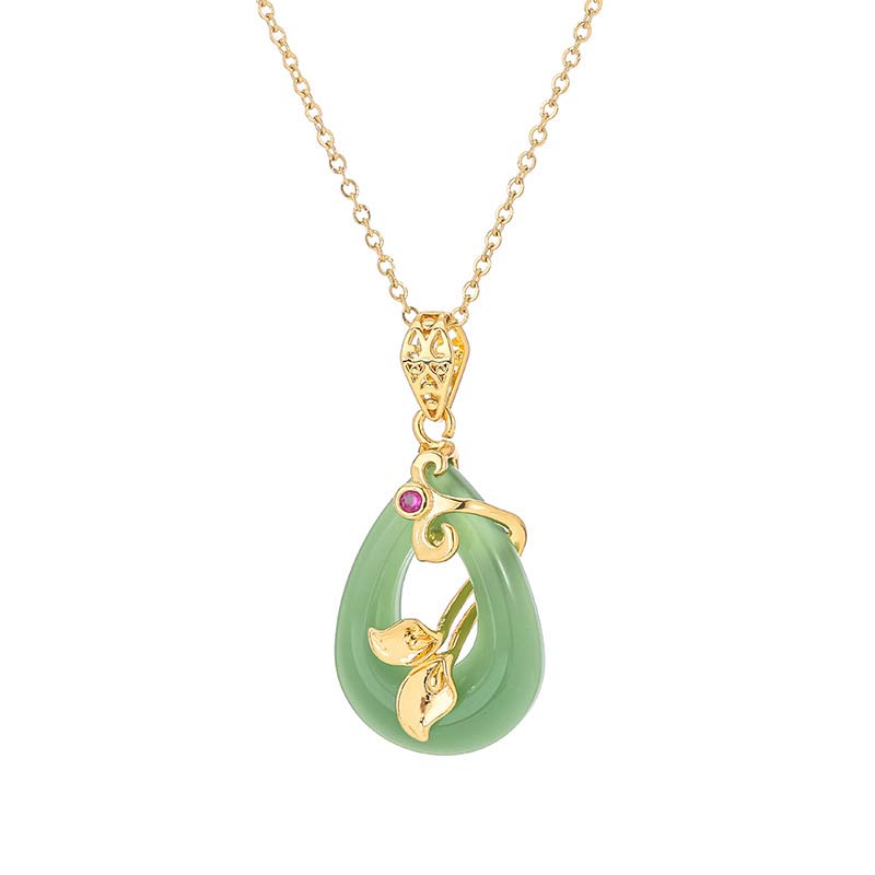 Collar con colgante de fortuna con diseño ovalado de jade y Buddha Stones