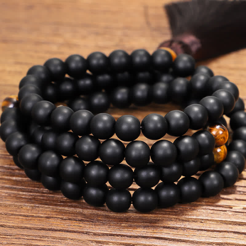 108 cuentas Mala piedra esmerilada ojo de tigre equilibrio pulsera collar colgante