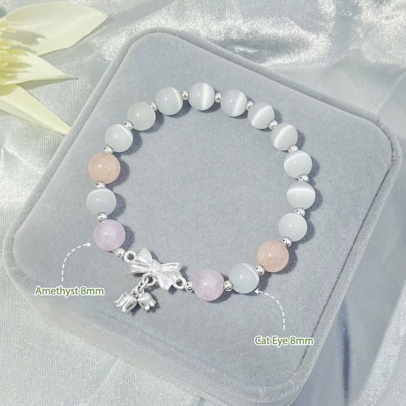Pulsera con dije de roseta y amatista, lavanda, ojo de gato , Buddha Stones