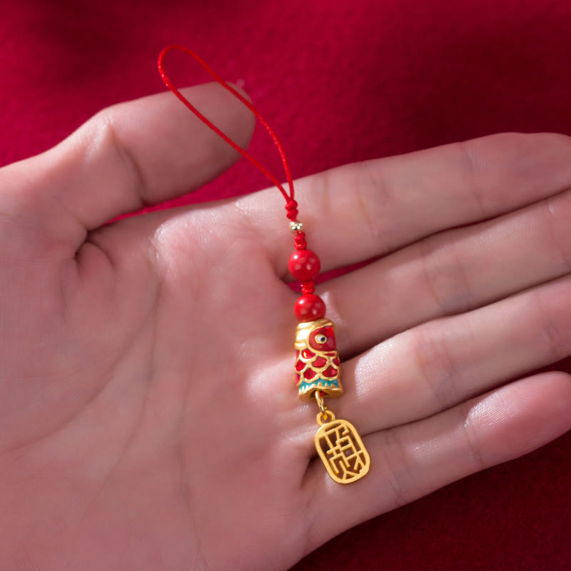 Buddha Stones, pez Koi, cinabrio que atrae la riqueza, deseo Ruyi, amuleto de suerte, decoración colgante para teléfono