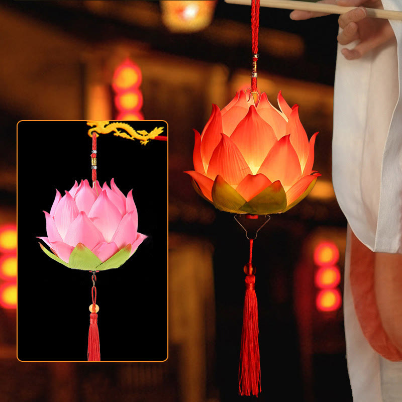 Buddha Stones DIY flor de loto dragón linterna borla lámpara decoración - Linterna de loto rosa claro (autoensamblable) - image 3