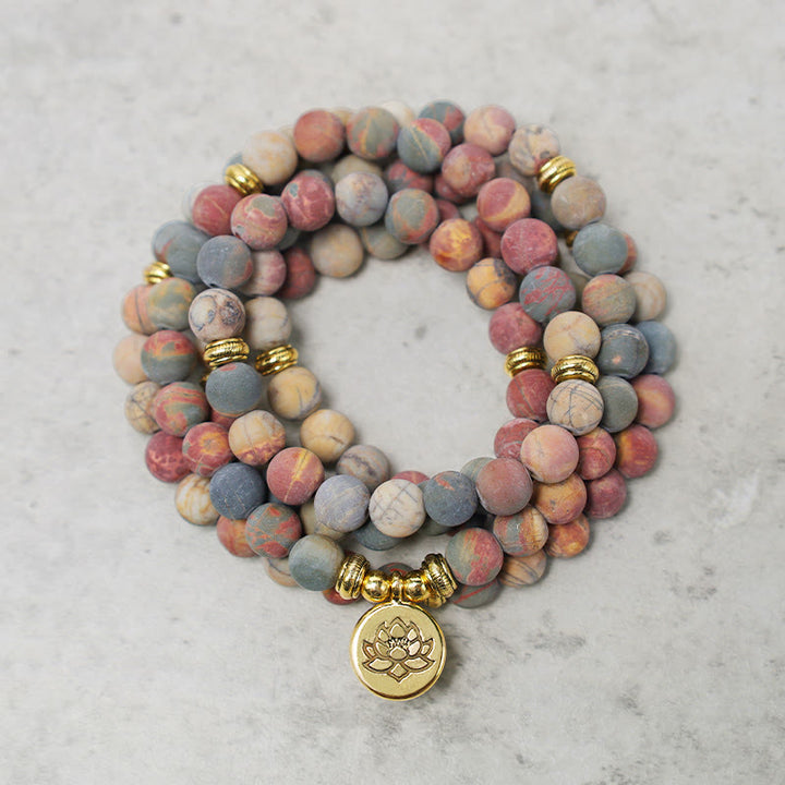 Pulsera de energía con 108 cuentas de Mala, piedra de jaspe Picasso, Buddha Stones