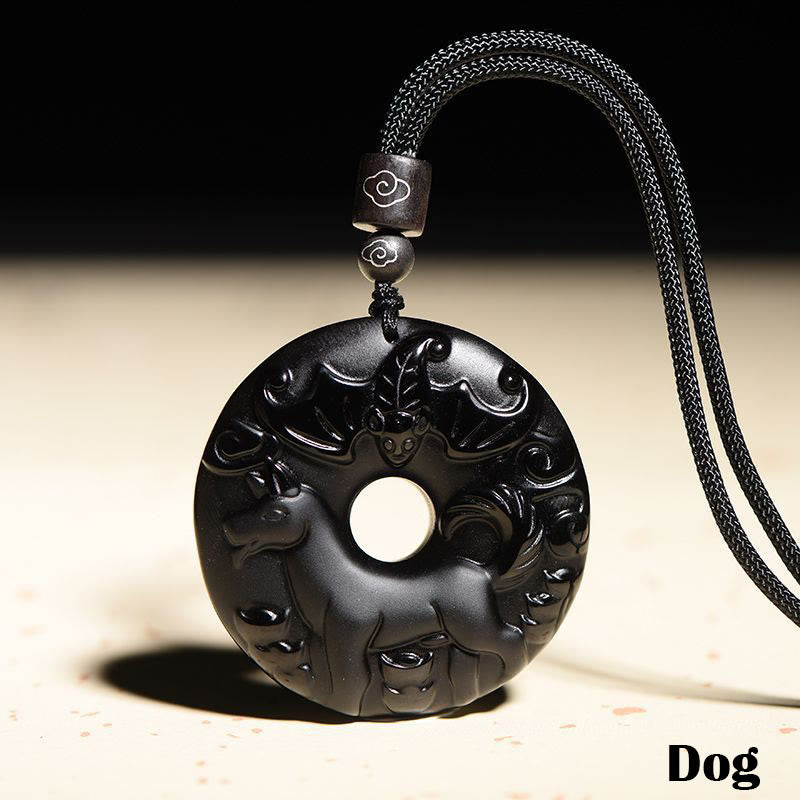 Collar con colgante de fuerza con hebilla de paz, obsidiana negra Natural del zodíaco chino , Buddha Stones - Perro - image 22