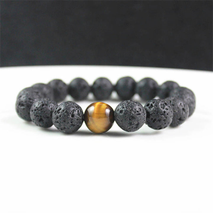 Pulsera curativa de la paz con piedra de ojo de tigre, roca de lava, Buddha Stones