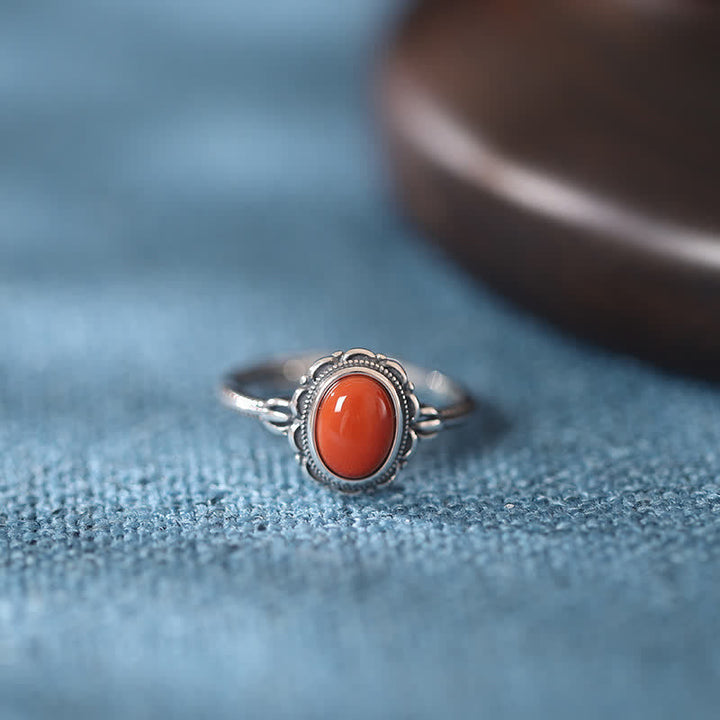 Anillo de protección de ágata roja turquesa tibetana de plata de ley 925