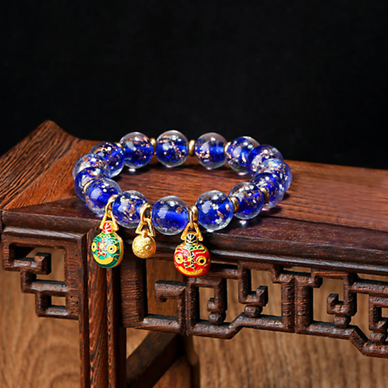 Pulsera de éxito con cuentas de cristal Liuli fluorescentes luminosas con abalorio familiar de bestia tragadora de oro con Buddha Stones