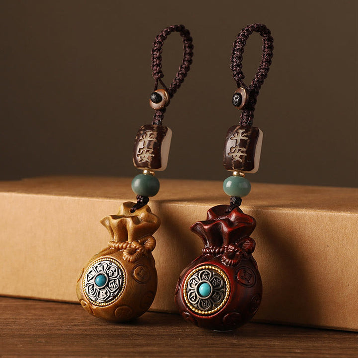 Buddha Stones, hoja pequeña, sándalo rojo, sándalo verde, bolsa de dinero, Om Mani Padme Hum, protección giratoria, decoración colgante
