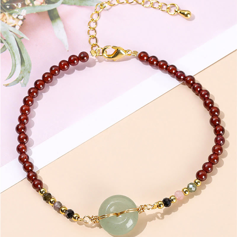 Pulsera tranquila con cuentas y hebilla de la paz, granate natural, Buddha Stones