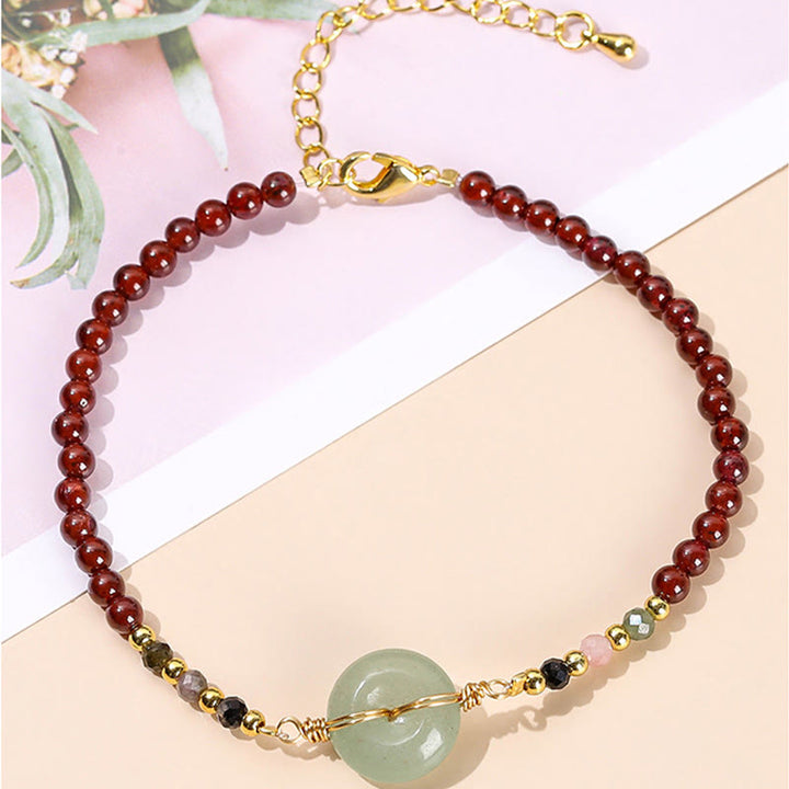 Pulsera tranquila con cuentas y hebilla de la paz, granate natural, Buddha Stones