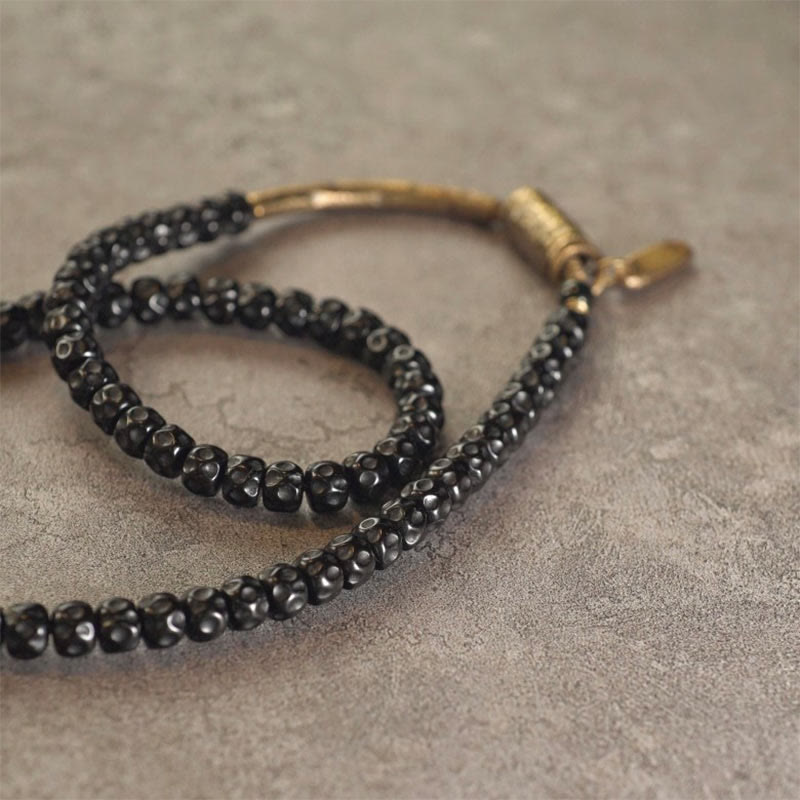 Pulsera de triple vuelta con Buddha Stones, concha de coco retro, latón y cobre. - image 7