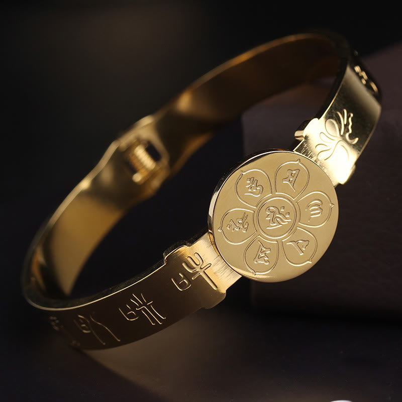 Brazalete de armonía de acero de titanio con Buddha Stones Yin Yang Lotus Om Mani Padme Hum Mantra