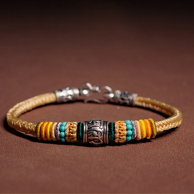 Pulsera trenzada de pureza Om Mani Padme Hum tibetana de plata de ley 925 hecha a mano con Buddha Stones