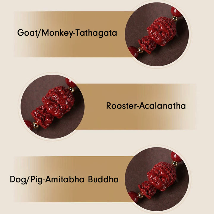 Pulsera de cuerda de bendición con amuleto de cinabrio de Buda natal del zodíaco chino con Buddha Stones