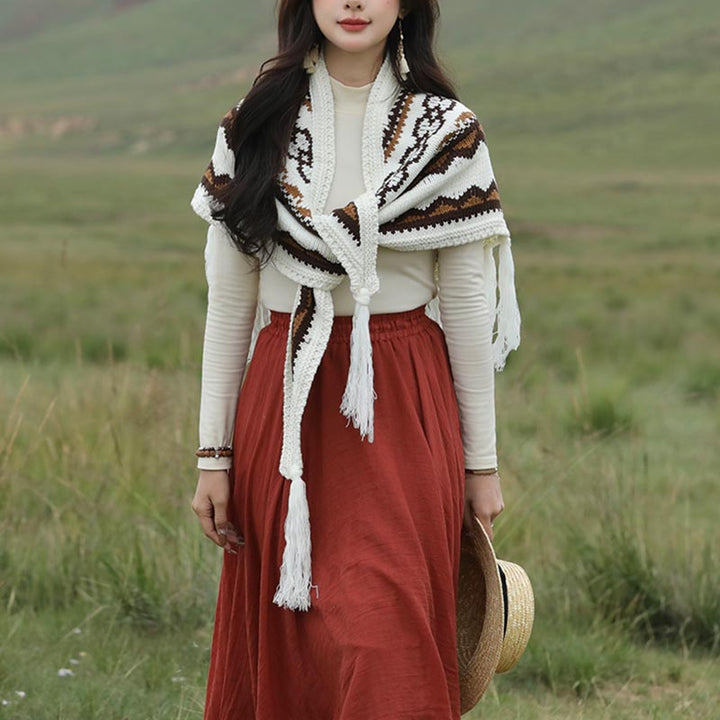 Mantón triangular tibetano con Buddha Stones, borlas a rayas, bufanda de viaje acogedora para invierno