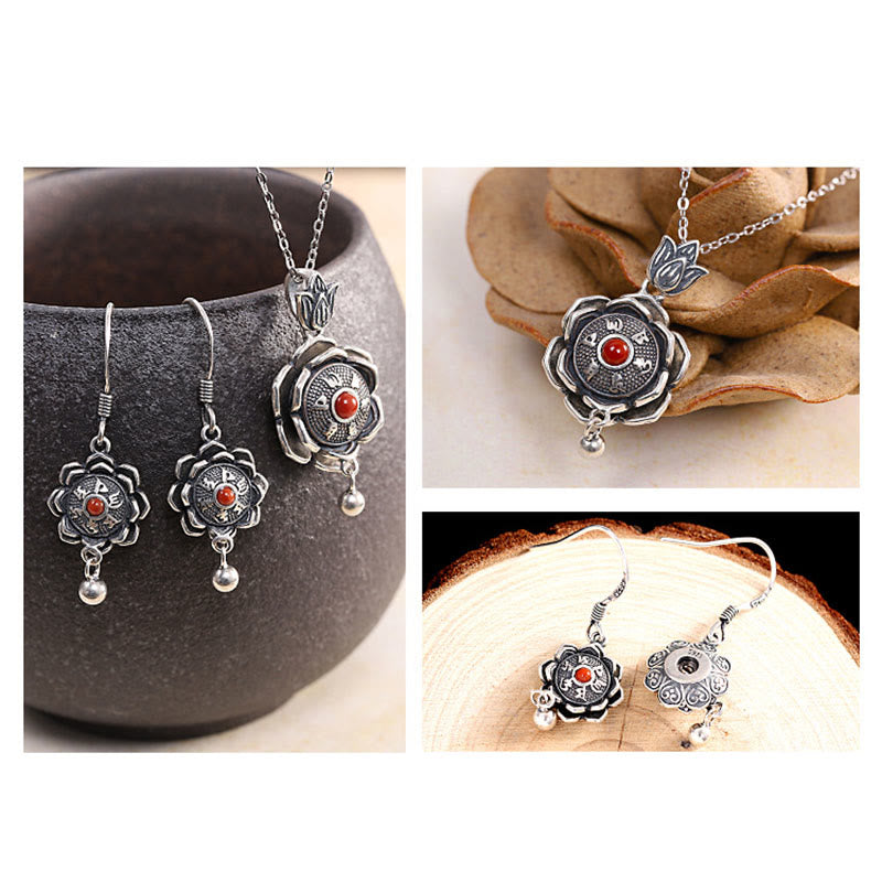 Pendientes colgantes de plata de ley 925 Om Mani Padme Hum Lotus Peace - image 7
