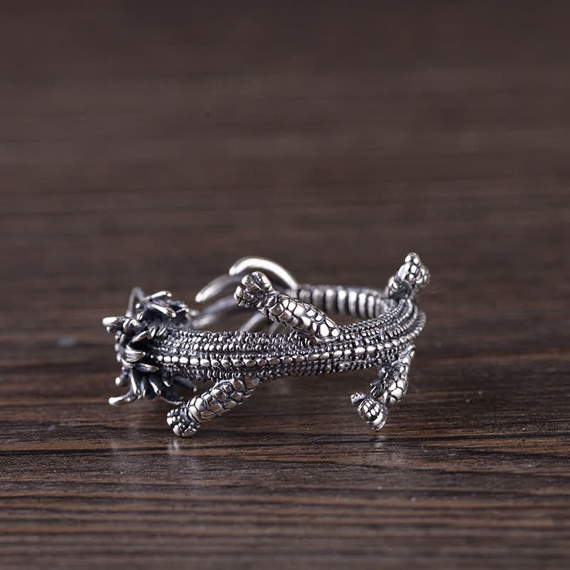 Anillo de protección de la suerte del dragón de plata de ley 925