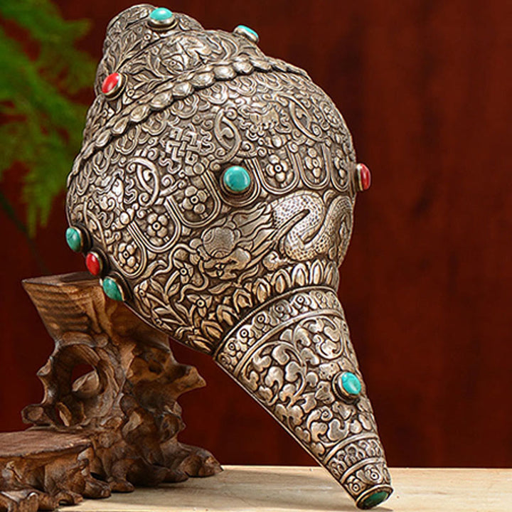 Shankha Natural hecho a mano tibetano grabado ocho símbolos auspiciosos Concha decoración del hogar de la suerte