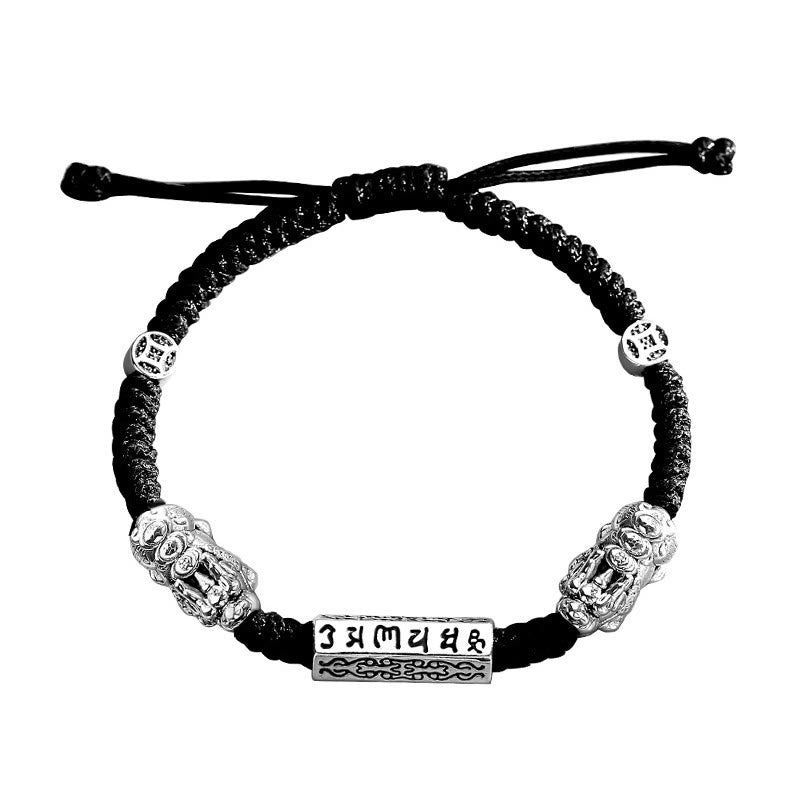 Pulsera de cuerda Om Mani Padme Hum con moneda de cobre Feng Shui doble de piedras de Buddha Stones - image 16