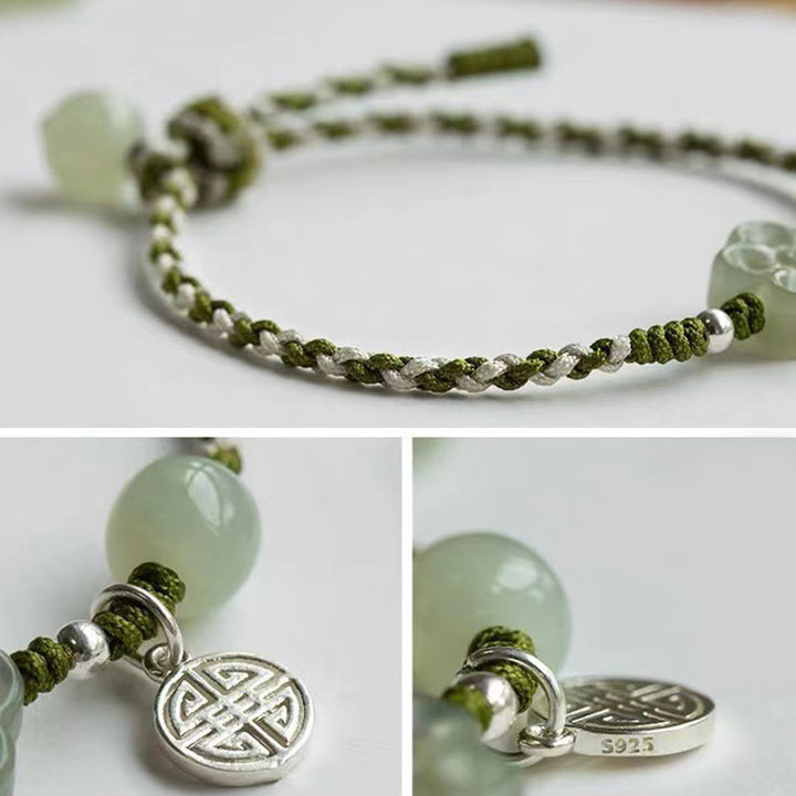 Pulsera trenzada hecha a mano con Buddha Stones , flor de ciruelo, flor de Jade, suerte y prosperidad - image 4