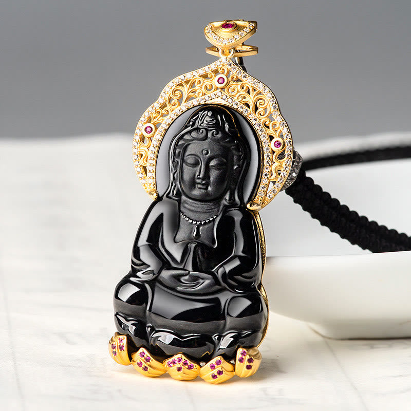 Buddha Stones, Plata de Ley 925, Jade negro Natural, Kwan Yin, Avalokitesvara, colgante de collar de riqueza - image 2