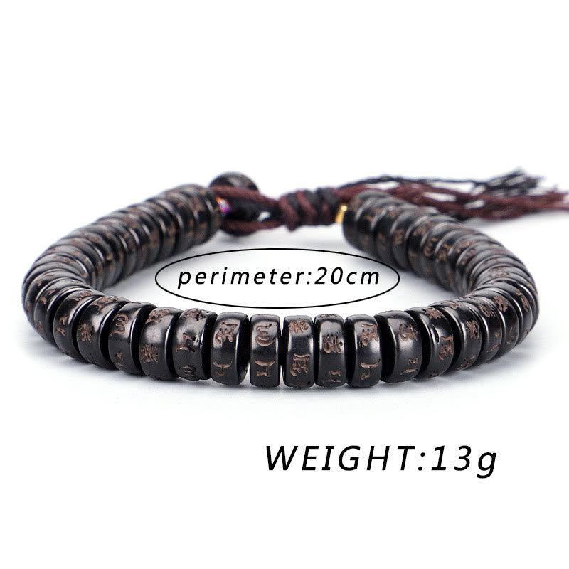 Pulsera de cuerda positiva con cuentas de concha de coco tibetana con piedras de Buddha Stones grabadas Om Mani Padme Hum Mantra