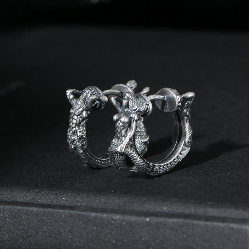 Pendientes de aro con diseño de dragón y Buddha Stones en plata de ley 925 - Un par de pendientes - image 0