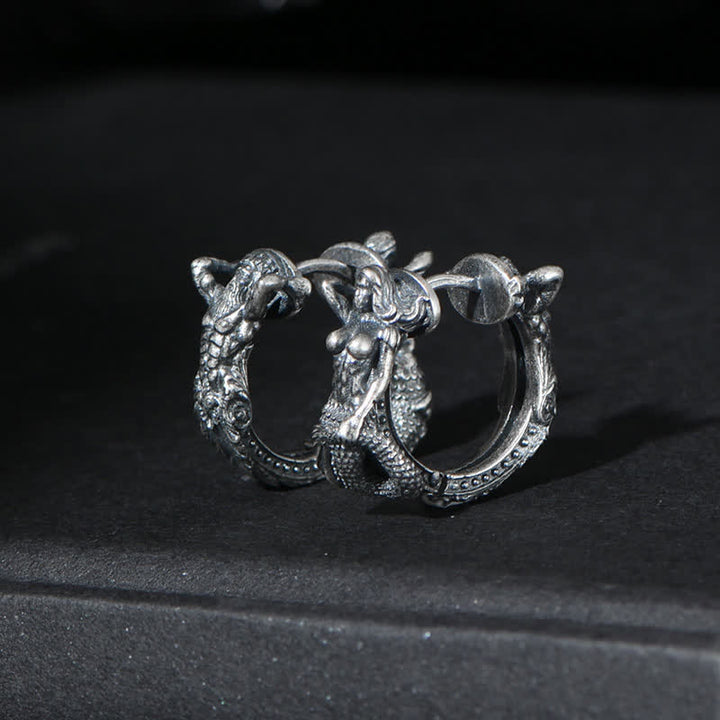 Pendientes de aro con diseño de dragón y Buddha Stones en plata de ley 925 - Un par de pendientes - image 0