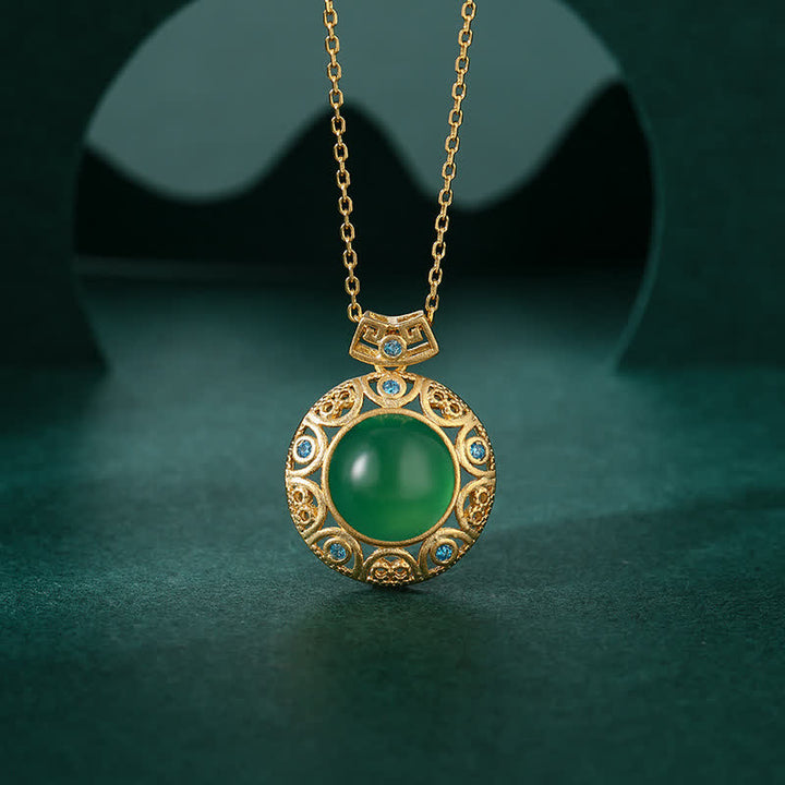Colgante de plata de ley 925 con calcedonia verde y jade blanco hetiano