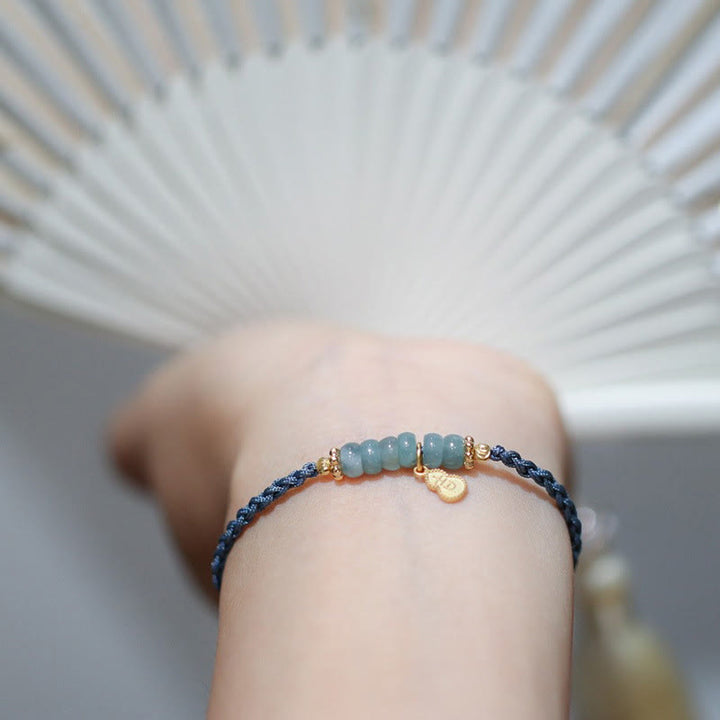 Pulsera trenzada de la suerte con carácter Fu de Cuarzo rutilado con calabaza de jade natural de plata de ley 925