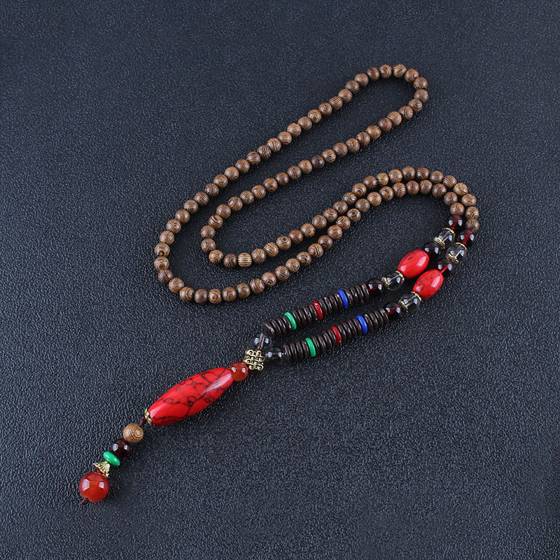 Buddha Stones Madera de wengué Piedra turquesa Protección Calma Collar Colgante