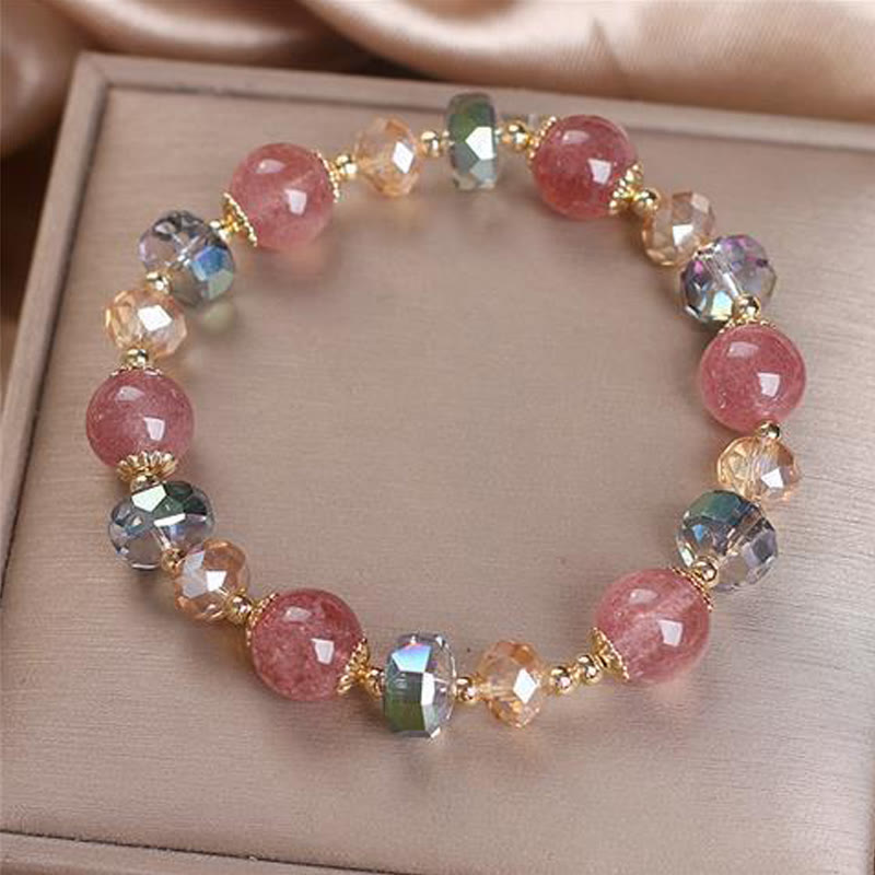 Pulsera positiva de cristal colorido de cuarzo fresa natural con Buddha Stones