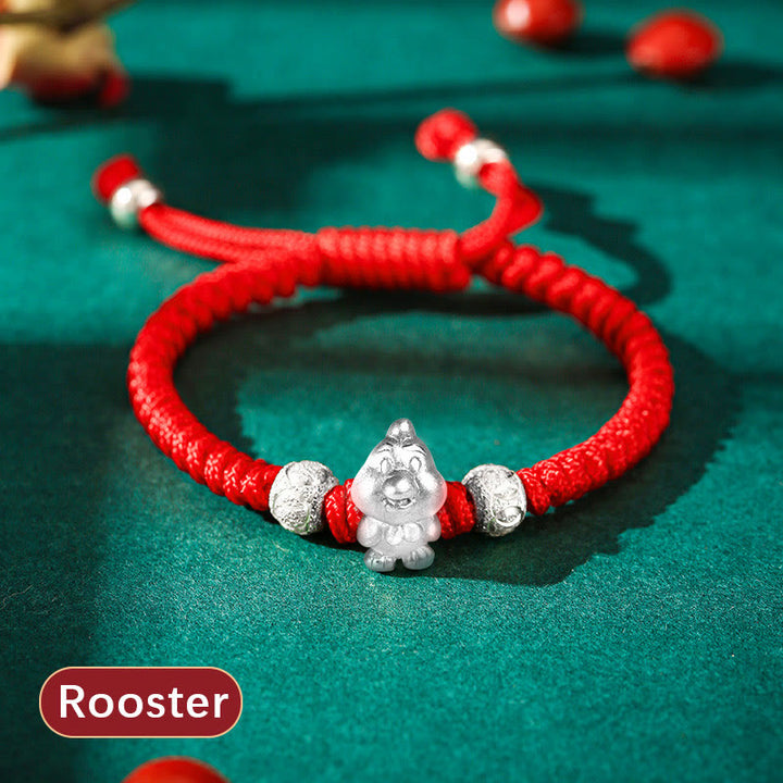Pulsera para niños hecha a mano con cuerda roja del zodíaco chino de plata de ley 999 con Buddha Stones