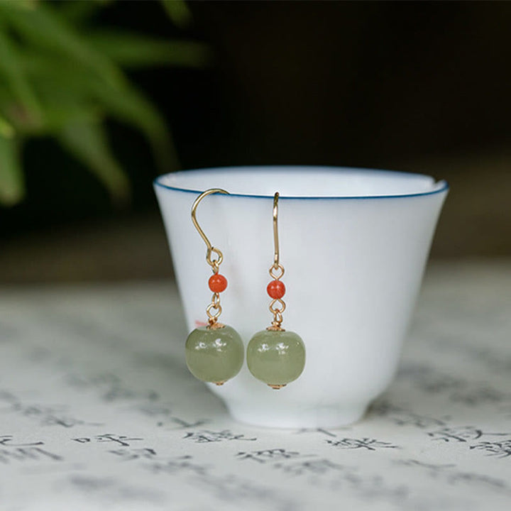 Pendientes colgantes de jade hetiano y ágata roja con Buddha Stones , chapados en plata de ley 925 y oro de 14 quilates. - image 4