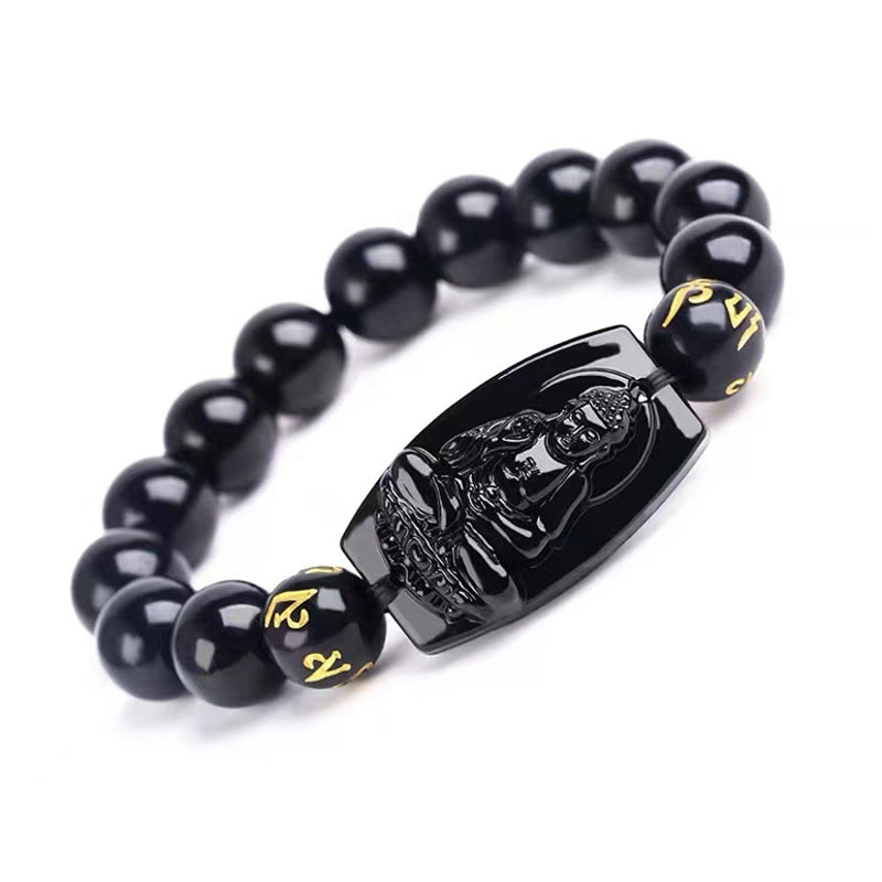Pulsera de protección de obsidiana del zodiaco chino con Buddha Stones